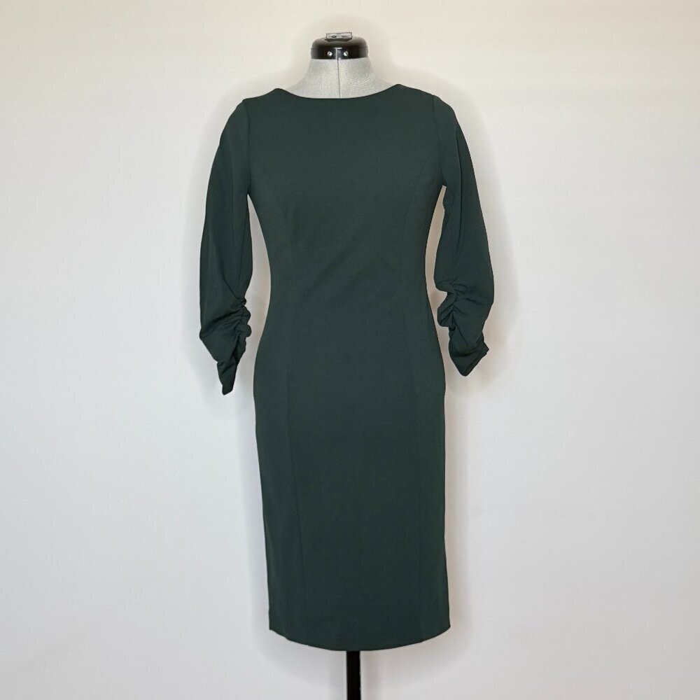 DKNY Deep Green 3/4 Ruched Sleeve Dress